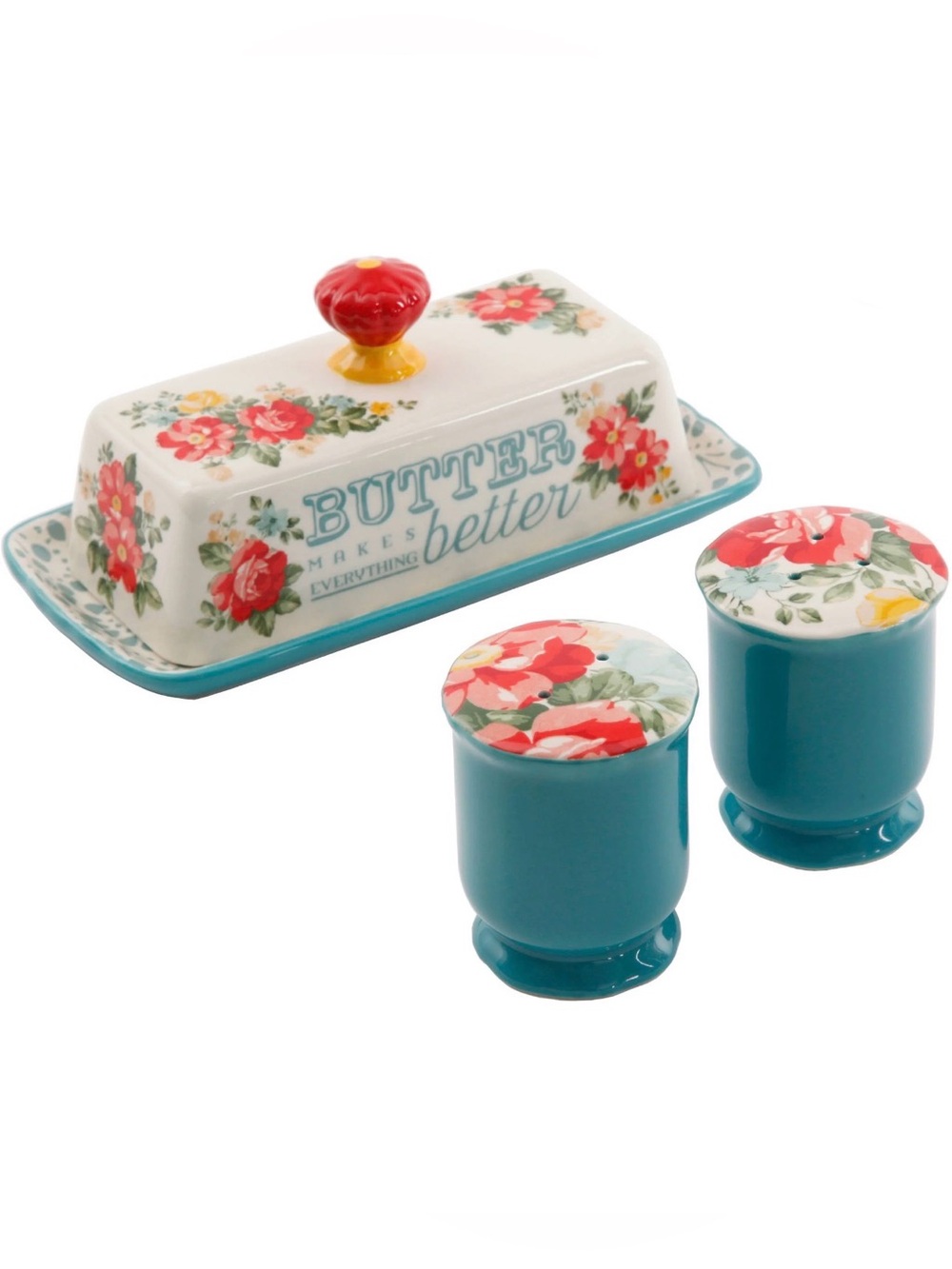 Pioneer Woman Vintage Floral Salt Pepper & Butter Dish Set •Sold Out•